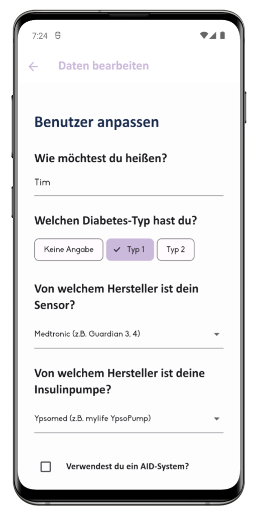 Ansicht des Steckbriefs für die Diabetes Community